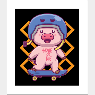 Skateboarding Pig On Skateboard Design Posters and Art